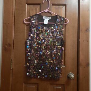 Vintage Copper Sleeveless Sweater with Large Copper Sequins on the Front Size L